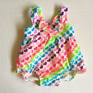 children's place neon colorful hearts one piece swimsuit 6 months baby girl